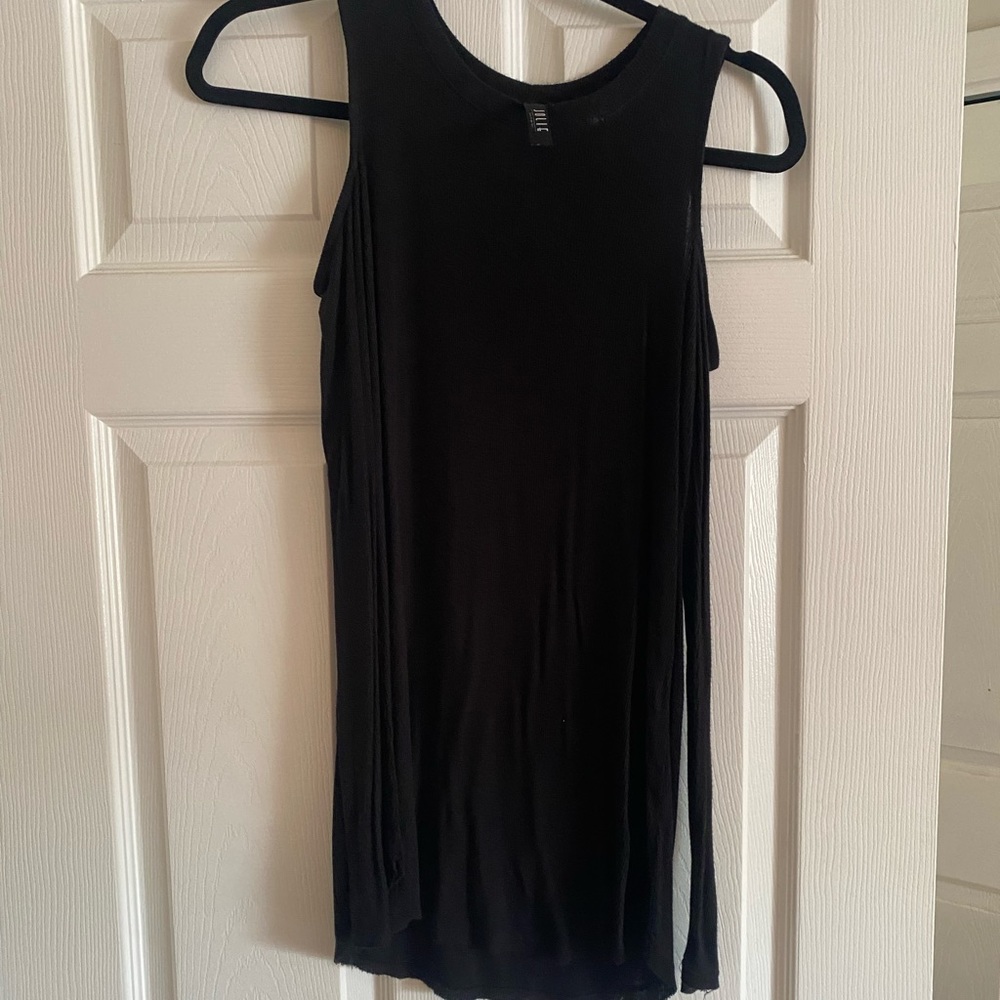 Black peek a boo shoulder top
